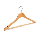 10 x Strong Wooden Coat Hangers for Clothes with Round Trouser Bar and Shoulder Notches