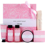 Spa Luxetique Spa Gift Set, Pampering Gifts for women, 6pcs Rose Bath Gift Set,