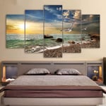 WENXIUF 5 Panel Wall Art Pictures Beach ocean seagull,Prints On Canvas 100x55cm Wooden Frame Ready To Hang The Animal Photo For Home Modern Decoration Wall Pictures Living Room Print Decor