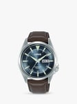 Lorus RL427BX9 Men's Automatic Day Date Leather Strap Watch, Dark Brown