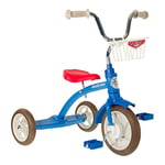 Italtrike - Tricycle Super Lucy - 10 Pouces - avec Grand Cale-Pied Arrière, Panier et Selle réglable - Dès 2 Ans - Look Vintage - Couleur Bleu