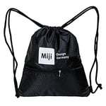 MIJI Twist Bag Sac de transport et de sport, capacité de 14 litres et charge jusqu'à 40 kg, sac de gym avec cordon de serrage, sac étanche avec poche extérieure zippée, noir