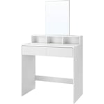 Coiffeuse avec Miroir, 2 tiroirs, 3 Compartiments de Rangement, sans tabouret, 80 x 40 x 140 cm, Style Moderne, Blanc