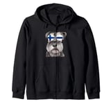 Miniature Schnauzer Dog Finland Flag Sunglasses Zip Hoodie