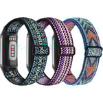 3-pack elastisk nylon för Fitbit Charge 5 - Justerbara tygarmband med andningsförmåga