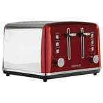 Daewoo Kensington Toaster 4 Slice Defrost Reheat Stainless Steel Red 1750W