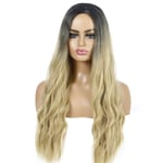 Naisten aaltoileva kihara tukka peruukki gradientti pitkät kiharat hiukset peruukki (WIG-345M (vaalea kulta))
