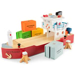 New Classic Toys Bateau 4 Containers Jouet en Bois pour Enfant, 900, Multi Color, petit