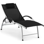 Chaise longue de jardin pliante Blumfeldt Sun Valley - dossier réglable - confortable oreiller fourni - noir