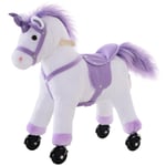Kids Plush Ride-On Unicorn Walking Horse Toy Sound Handlebar Purple