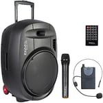 Ibiza - PORT15UHF-MKII-TWS - Enceinte Portable de 15”/800W Max avec 2 micros (UHF), télécommande et Housse de Protection - Bluetooth, USB, SD & TWS - Autonomie de 6 à 8h