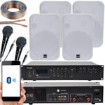 400W Stereo Bluetooth Karaoke/Public Address System | 2 Channel Mixer Amplifier Amp Kit | 4x 200W White Wall Mounted Speakers | Loud Wireless Music | Bar Restaurant Assembly Hall Audio | Echo Alexa