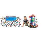 Hot Wheels 50-Car Pack of 1:64 Scale Vehicles Individually Packaged, Gift for Collectors & Kids, V6697 & City Ultimate Garage Playset with Multi-Level Racetrack, 91 cm Tall Moving T-Rex Dinosaur