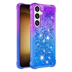 SKALO Samsung S24 Juoksuhiekka Glitter Sydämet TPU kuori - Violetti-Sininen