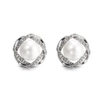 SHUX Earrings S925 Silver Needle Earrings Female Pearl Earrings Round Diamond Earrings Jewelry-Platinum