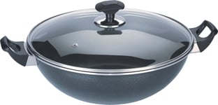 Aluminium Non Stick Wok with Glass Lid Casserole Pan Frying Pan Cooking Pot by Kitchen King® (Wok 30cm)