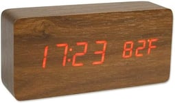 AntDau71 - Réveil Horloge de Chevet numérique à Effet Bois - Affichage à LED Multifonction avec Indication d'heure, Date, température et Commande vocale pour Les Voyages au Bureau (Marron)