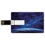 4G USB Flash Drives Credit Card Shape Space Memory Stick Bank Card Style Earth at Night from Deep Atmosphere Vibrant Milky Way Lights Starfield Ecliptic Scene,Dark Blue Waterproof Pen Thumb Lovely Ju