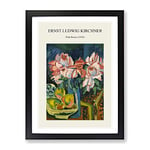 Pink Roses By Ernst Ludwig Kirchner Exhibition Museum Painting Framed Wall Art Print, Ready to Hang Picture for Living Room Bedroom Home Office Décor, Black A4 (34 x 25 cm)