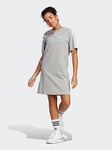 adidas Sportswear Essentials 3-stripes Single Shirt Boyfriend Tee Dress - Grey/White, Grey, Size 2Xs, Women