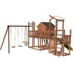 Soulet - Aire de jeux pour enfant maisonnette avec mur d'escalade et corde à grimper - cottage crazy - Marron