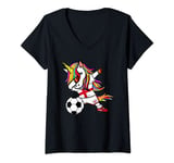 Womens Funny Dabbing Unicorn England Football - English Flag Soccer V-Neck T-Shirt