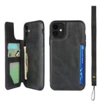 Zouzt Compatible with iphone 11 Wallet Case with Card Holder Premium PU Leather Case Kickstand, Magnetic Shockproof Phone Back Cover With Lanyard For iphone 11 Black