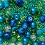 Perlemix glasperler grøn, blå og spættet - varierende form og størrelse, Ø2-8 mm