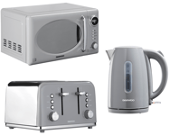 Daewoo Kensington Jug Kettle, 4-Slice Toaster & Microwave Set in Grey