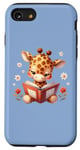 Coque pour iPhone SE (2020) / 7 / 8 Girafe bleue lisant un livre sur le thème de la forêt enchantée