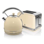 Swan, Retro Kitchen Kettle and Toaster Set, 1.8L Dome Kettle, 2 Slice Toaster, (Cream)