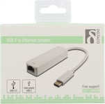 DELTACO USB 3.1 nätverksadapter, Gigabit, 1xRJ45, USB Typ C, vit