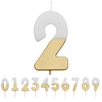 Talking Tables- Bougie numéro 2 pour gâteaux, BDAY-CANDLE-GLDV2-2, White/Gold, 8 cm