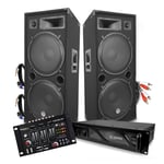 Pack DJ sonorisation BM SONIC PA Enceintes 2x15"/38cm 4000W bassreflex + Ampli 3000W avec Table de mixage Ibiza + CABLES