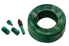 NEW 15 Metre Green Braded Garden Hose Pipe + Hozelock Compatible Connectors - On