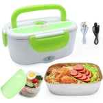 DOFIT Car Electric Heating Lunch Box 220V & 12V 40W 2 in1 Home Electric Thermal Lunch Box Food Heater Warmer, Stainless Steel Food Heater 1.5L for Heat Preservation, Office, School, Traveling (Green)
