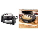Quest 35969 Rotating Belgian Maker/Non Stick Plates/Cooks up to 4 Waffles / 1000W, Silver & 35540 Electric Pancake & Crepe Maker / 12" Non-Stick Hot Plate with Raised Edges for Reduced Wastage