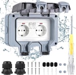 Prise Etanche Exterieur Ip66, 2 Prise De Courant Et Volet De Protection Multiprise Electrique, Anti Poussière Prise Électriques Murale Pour Cuisine, Salle De Bain, Garage, Piscine Et Gardin
