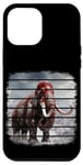 iPhone 13 Pro Max Retro black and red woolly mammoth on snow, clouds, art. Case
