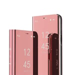 IMEIKONST Samsung S10 case Bookstyle Mirror Design Makeup Clear View Window Stand Full Body Protective Bumper Flip Folio Shell Cover for Samsung Galaxy S10 Flip Mirror: Rose Gold QH
