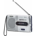 Bärbar Radio Liten Radio Silver FM/AM (MW), Extra Stor Stämningsknapp, Mini Radio med Inbyggd Högtalare, Batteridriven