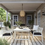 IKEA IKEA BONDHOLMEN utebord, 3 karmstolar och bänk, utomhus, bondholmen vit/beige/järpön/duvholmen antracit