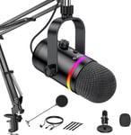 TECURS USB Microphone RGB with Arm,Condenser Microphones for PC, Gaming Mic Kit 