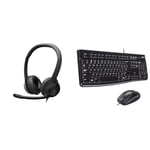 Logitech H390 Wired Headset for PC/Laptop, Stereo Headphones with Noise Cancelling Microphone - Black & MK120 Wired Keyboard and Mouse Combo, QWERTY Pan Nordic Layout - Black