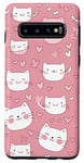 Coque pour Galaxy S10 Cute cats Pink Hearts Love Cat Pattern Phone Cover
