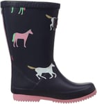 Joules Girl's Roll Up Welly Rain Boot, Navy Circus Ditsy