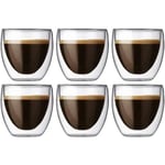 Set med 6 glas kaffe-espresso-espressokoppar - 80 ml, set-dubbelvägg kaffekoppar, original espressokopp. -