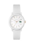 Lacoste Women's 36mm 12.12 white dial watch on a white silicone strap, White, Women