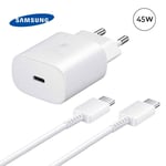 Chargeur Ultra Rapide 45W Adaptateur secteur Original Samsung + Cable USB-C vers USB-C Pour Samsung Galaxy S8 G950F-Blanc