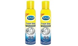 2 X Scholl Fresh Step 24 Hour Antiperspirant Deo - FOOT SPRAY- 150ml SILVER